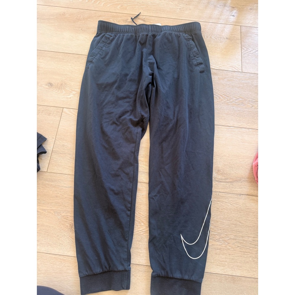 Nike Joggers Mens Large Black Dri-FIT Tapered Swoosh Graphic Sweatpants 379